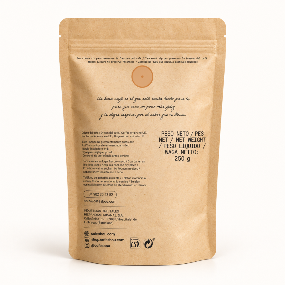 CAFÉ DESCAFEINADO EN GRANO BOU DECAF 250 g - PACK 4