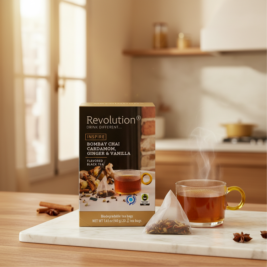 TÉ NEGRO BOMBAY CHAI CON JENGIBRE, CARDAMOMO Y VAINILLA - 20 PIRÁMIDE
