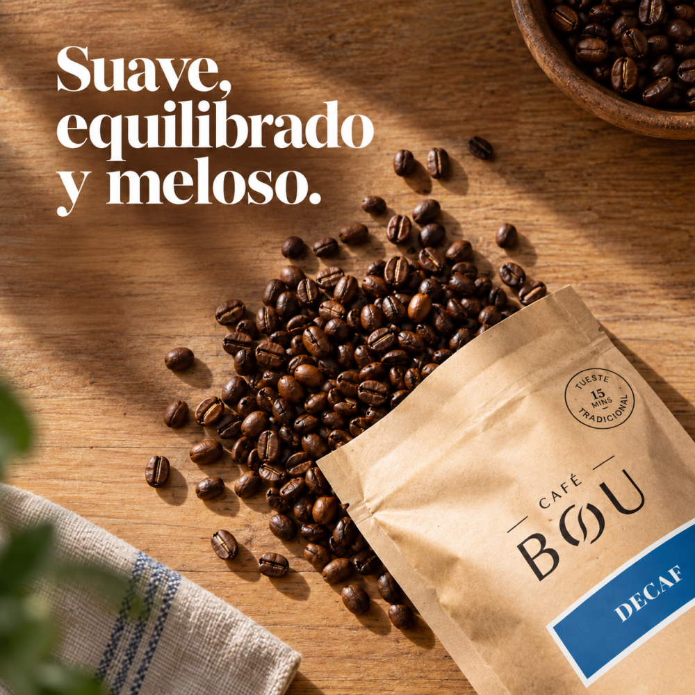 CAFÉ DESCAFEINADO EN GRANO BOU DECAF 250 g - PACK 4
