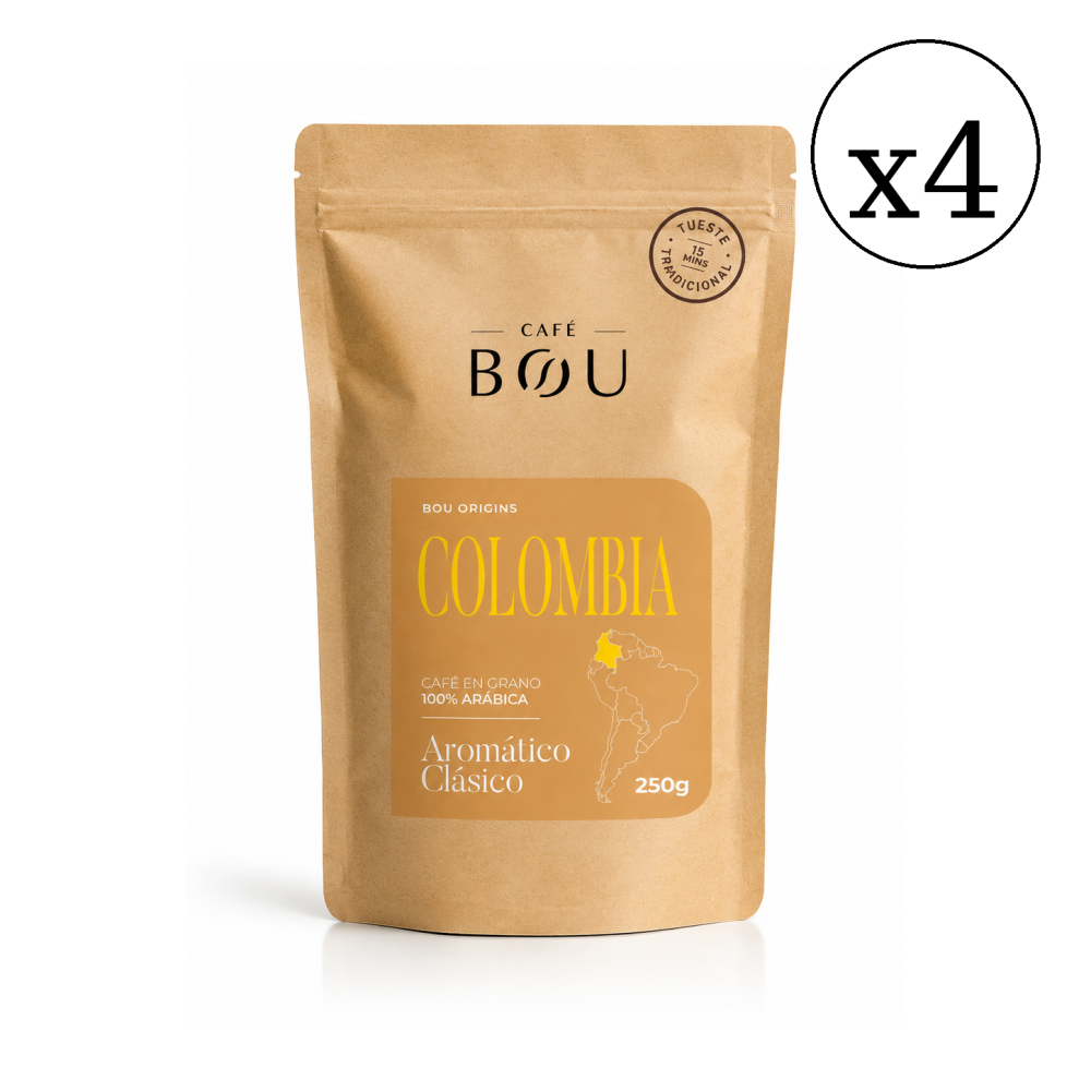 CAFÉ EN GRANO BOU ORIGINS COLOMBIA 250 g - PACK 4