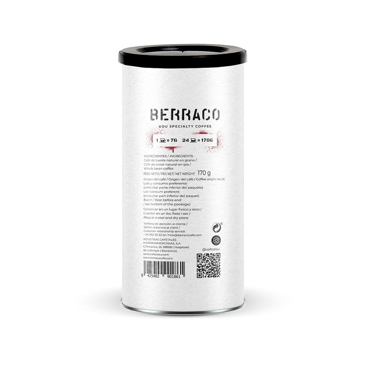 CAFÉ DE ESPECIALIDAD EN GRANO  BERRACO-Bote 170 g