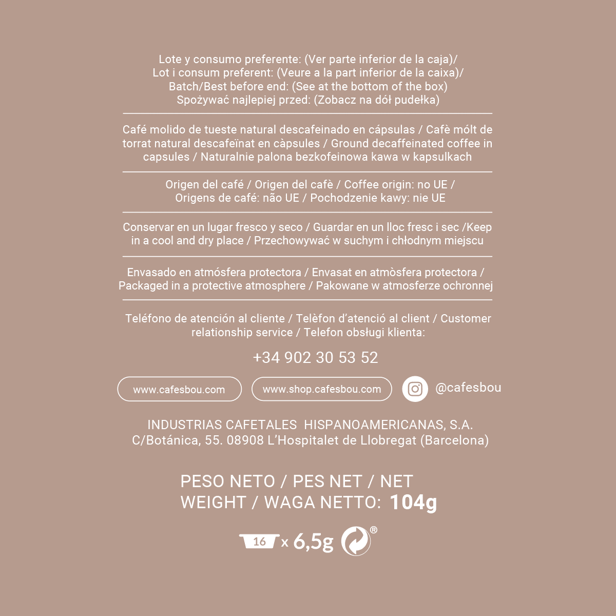 CÁPSULA COMPATIBLE A MODO MIO® SOL  ESPRESSO DESCAFEINADO