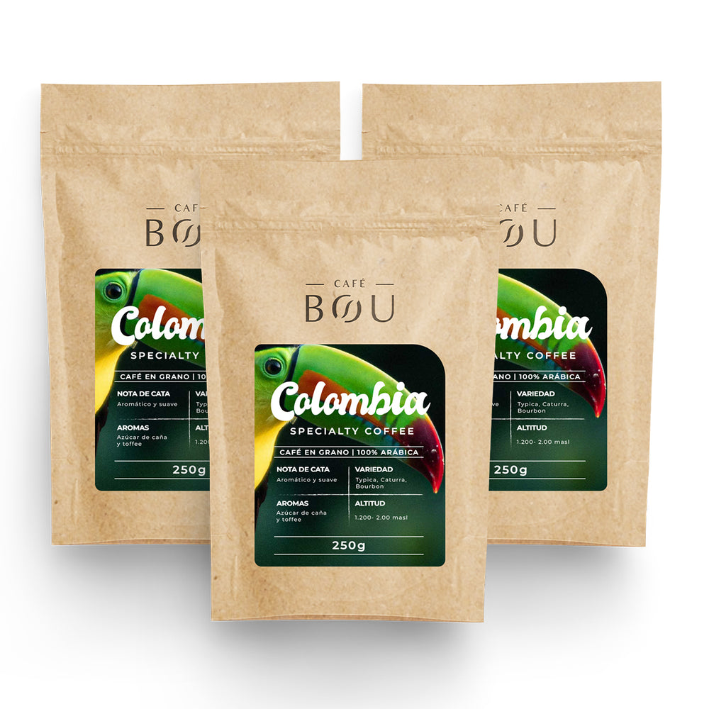 CAFÉ DE ESPECIALIDAD EN GRANO COLOMBIA -250 G- PACK 3 UNIDADES