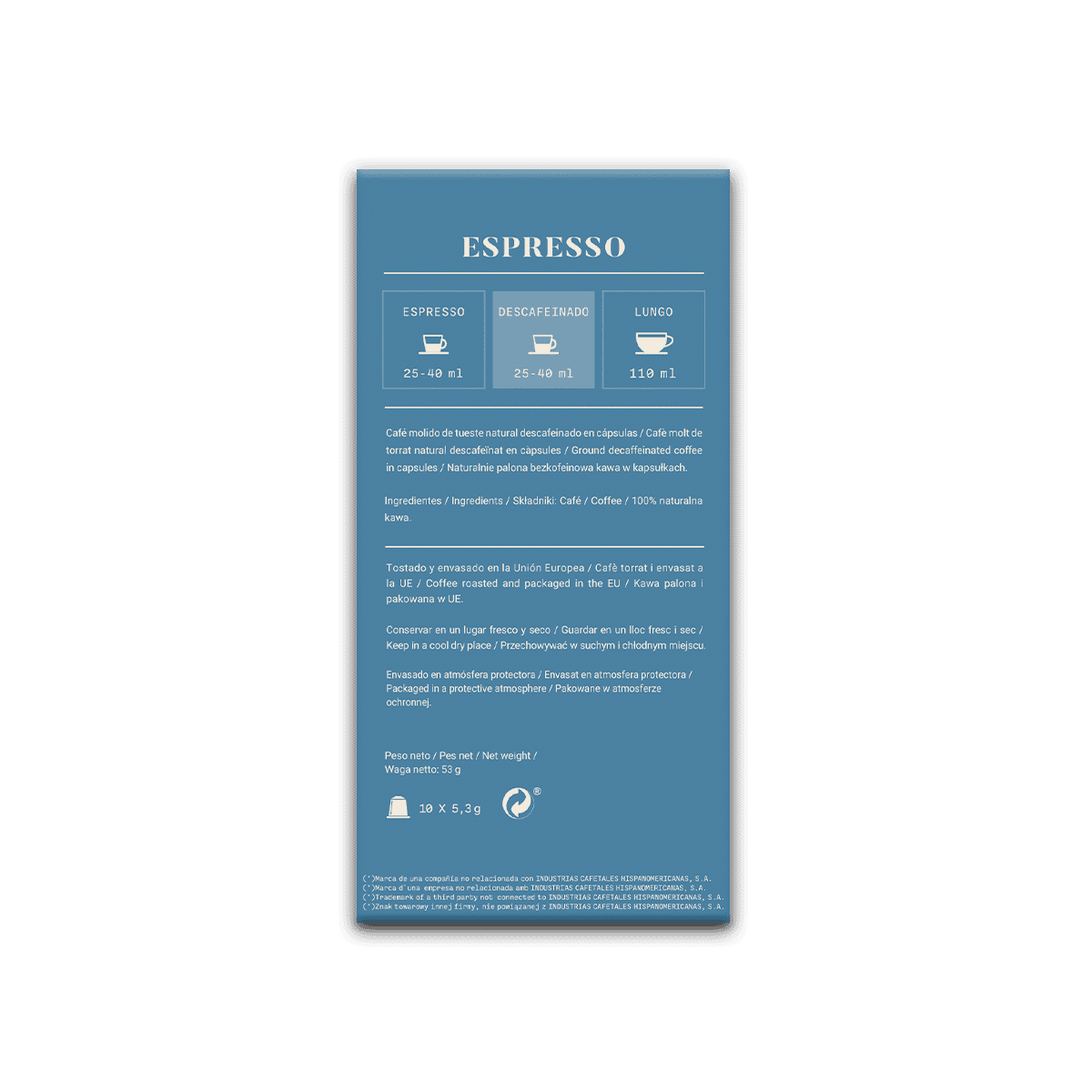 CÁPSULA COMPATIBLE NESPRESSO-DESCAFEINADO 100% ARÁBICA