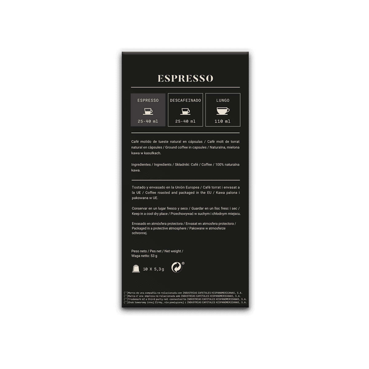 CÁPSULA COMPATIBLE NESPRESSO-ESPRESSO 100% ARÁBICA
