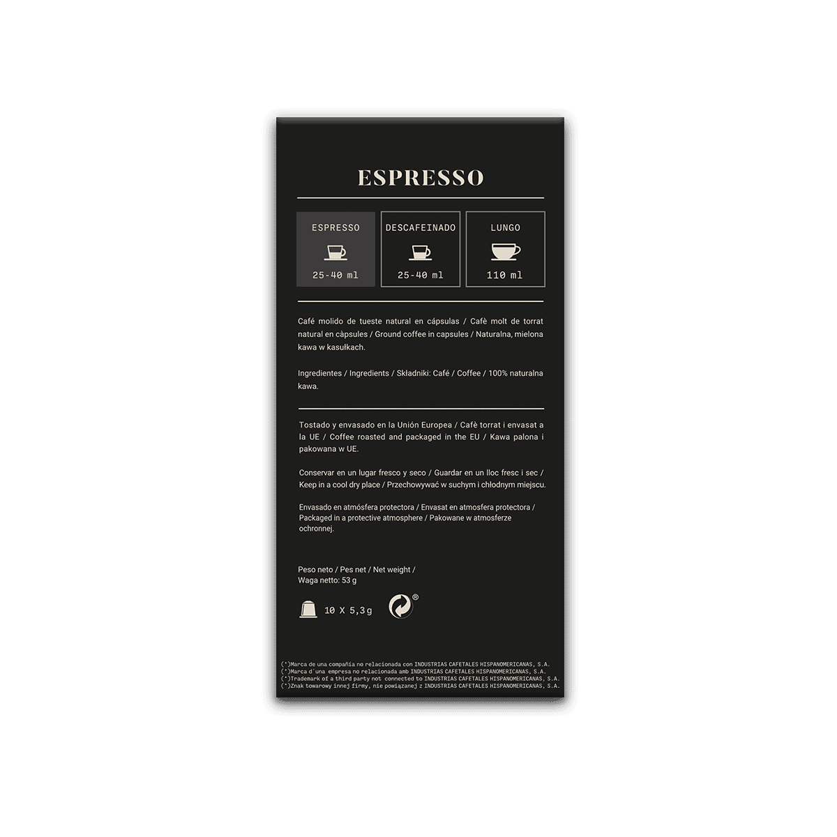 CÁPSULA COMPATIBLE NESPRESSO-ESPRESSO 100% ARÁBICA PACK 10