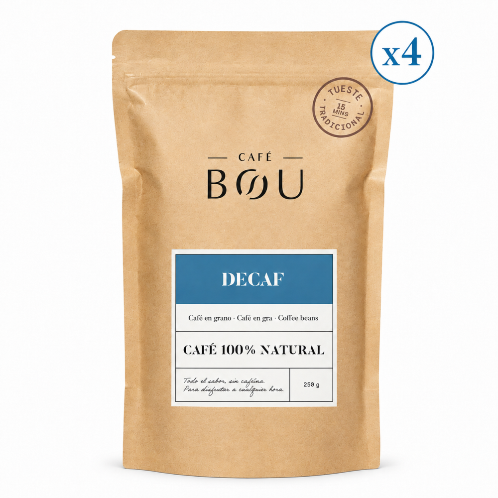 CAFÉ DESCAFEINADO EN GRANO BOU DECAF 250 g - PACK 4