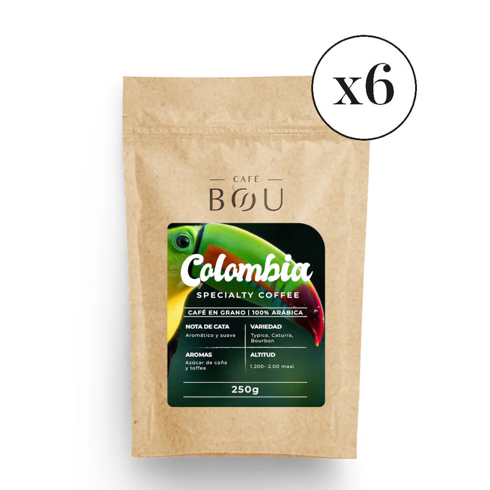 CAFÉ DE ESPECIALIDAD EN GRANO COLOMBIA -250 G- PACK 6 UNIDADES