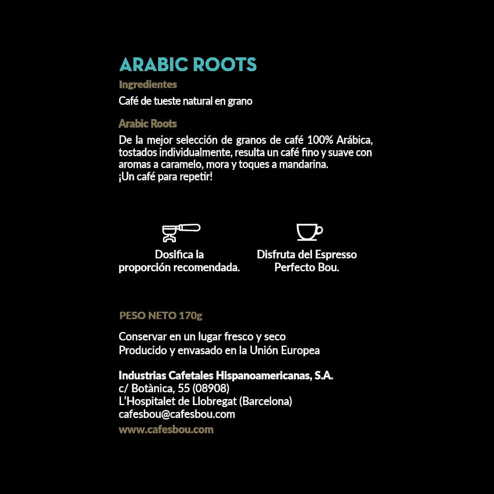 Cafe Arabic Roots en grano 100% Arábica - Cafés BOU